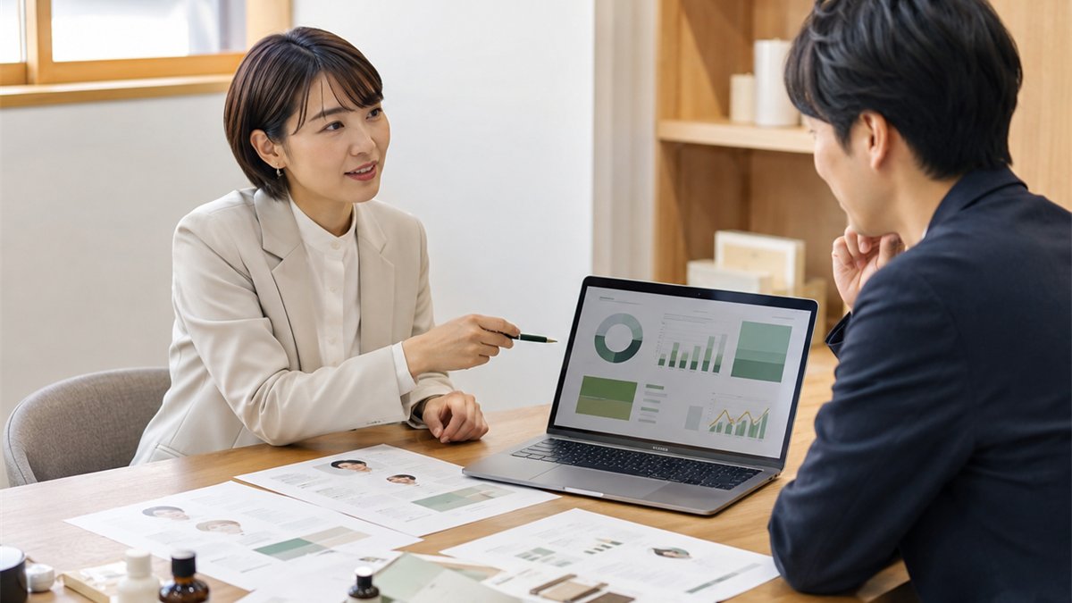 ECショップ構築の無料相談で資料と画面を見ながら話している様子